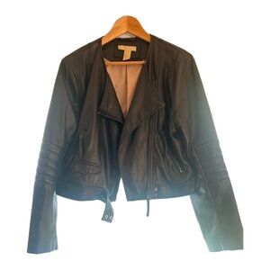 H&M Black Vegan Leather Cropped Biker Jacket